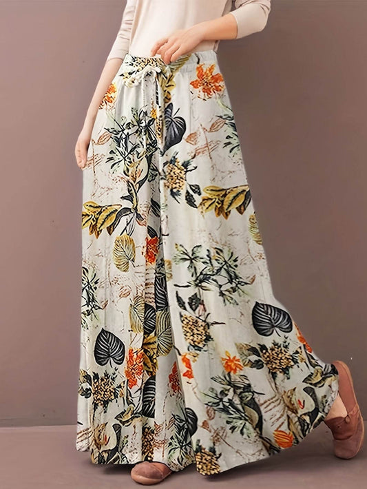 Plus Size Botanical Print Wide Leg Pants - Casual, Loose Fit for Women - Buy Center US