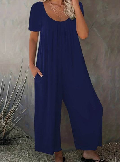 Plus Size Solid Color Jumpsuit with Pocket - Casual Medium Stretch Fit - Buy Center US