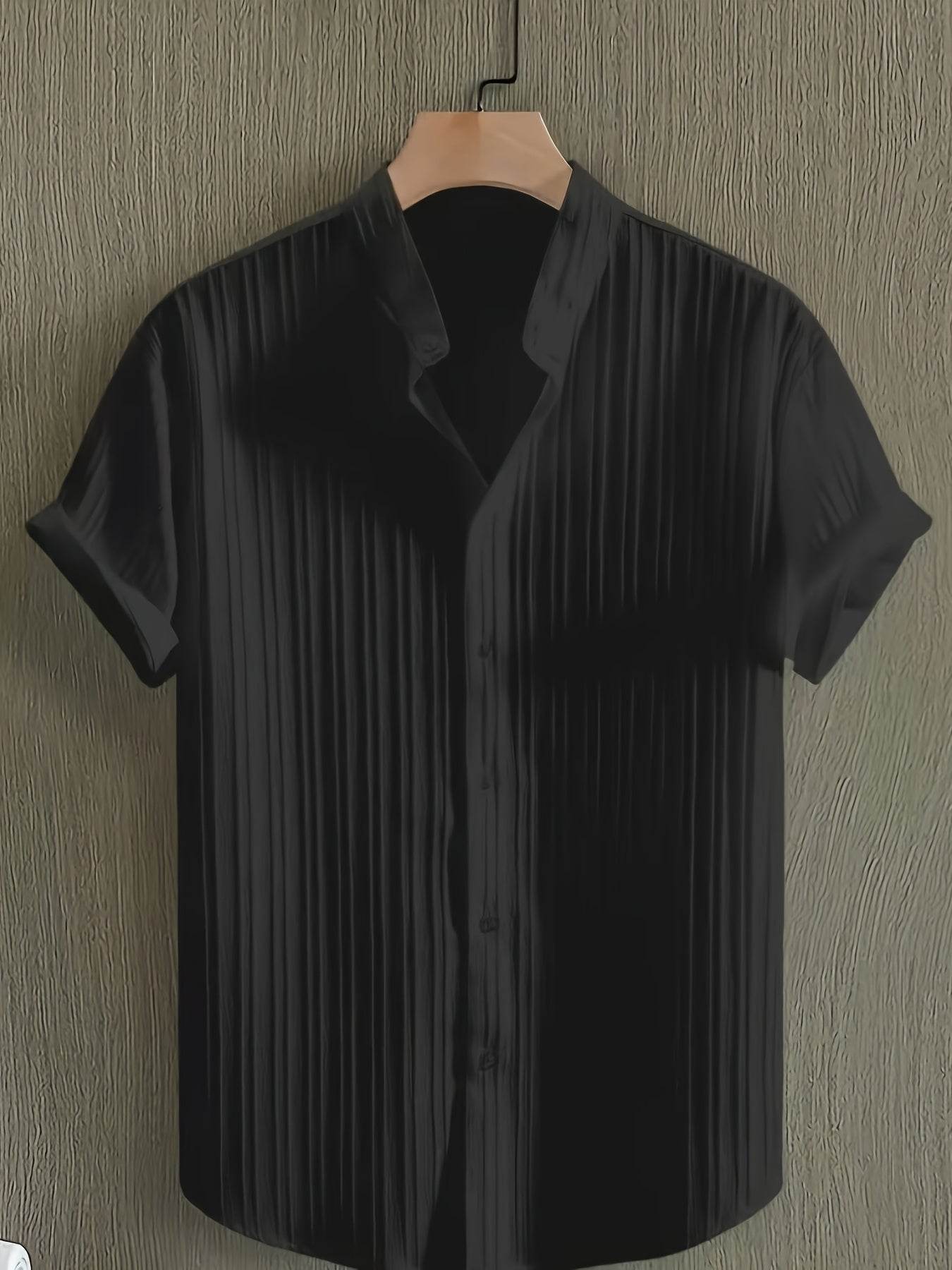 Men's Casual Striped Short Sleeve Shirt - Mandarin Collar Summer Top - Buy Center US