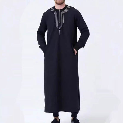 Buycenter Casual Loose Embroidery Men's Robe - Black, Comfortable Fit - Buy Center US