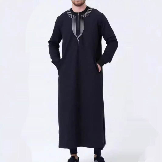 Buycenter Casual Loose Embroidery Men's Robe - Black, Comfortable Fit - Buy Center US
