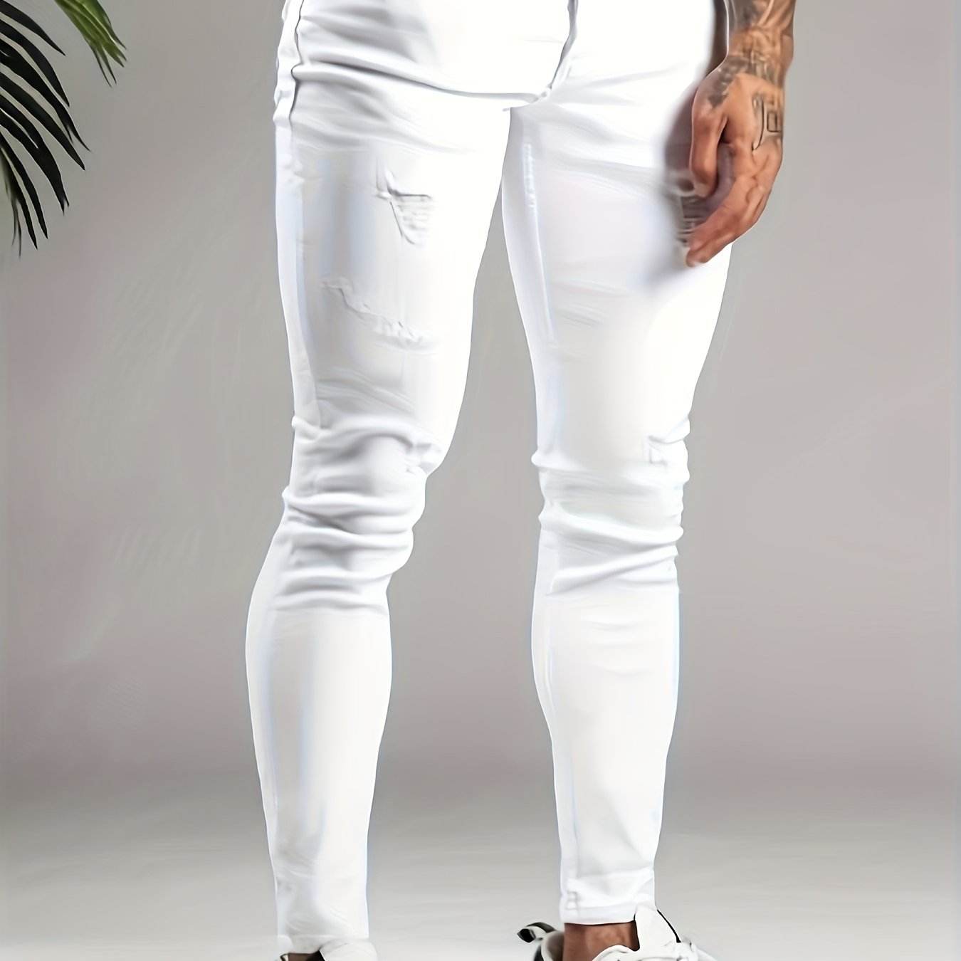 Trendy Men's Slim Fit White Jeans - Ripped Distressed Casual Denim - Buy Center US