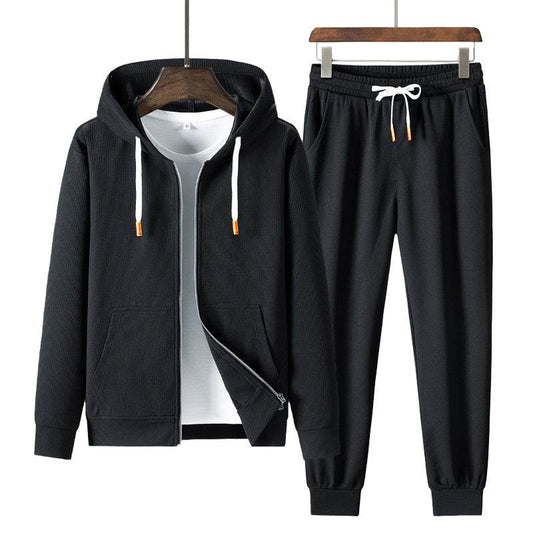 Buycenter Men's Hooded Casual Sports Sweater Suit - Trendy Waffle Design - Buy Center US