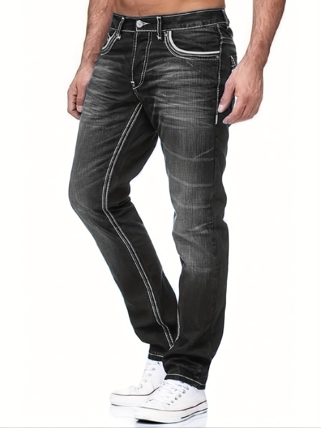 Men's Slim-Fit Stretch Denim Jeans - Embroidered Pocket in Dark Blue - Buy Center US