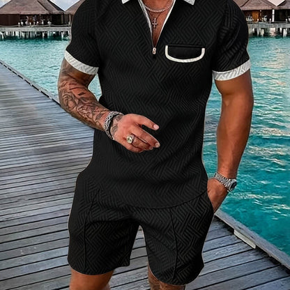 Men's Casual Knee-Length Kurta and Shorts Set - Breathable Polyester, Stylish - Buy Center US