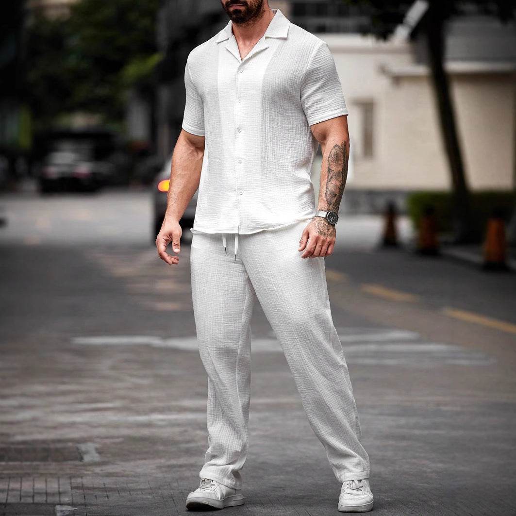 Buycenter Men's Casual Polo Shirt Outfit - Short Sleeve Trousers Included - Buy Center US