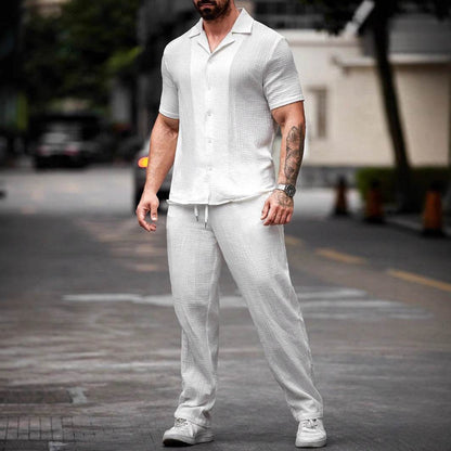 Buycenter Men's Casual Polo Shirt Outfit - Short Sleeve Trousers Included - Buy Center US