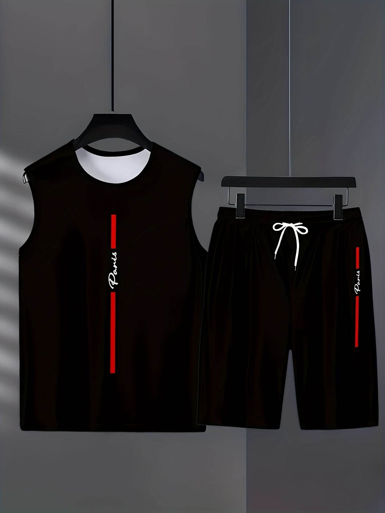 Stylish Men's Black Sleeveless T-Shirt & Casual Polyester Shorts Set - Buy Center US