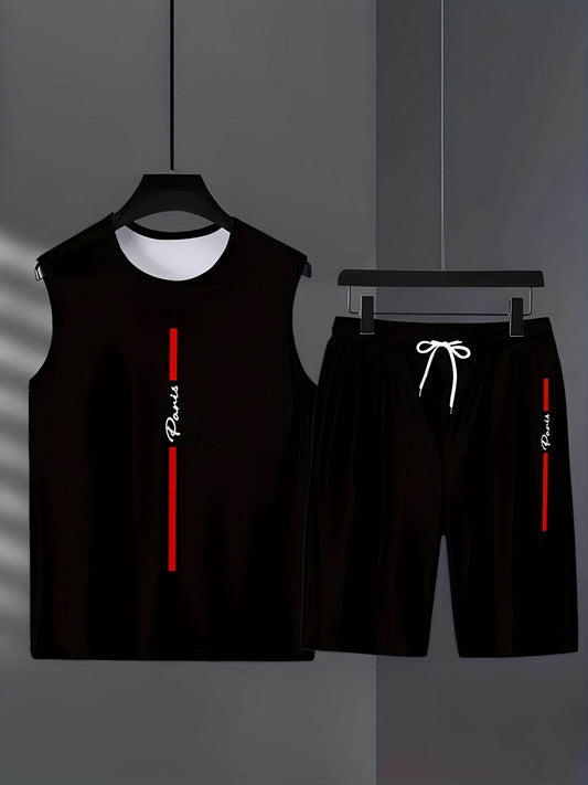 Stylish Men's Black Sleeveless T-Shirt & Casual Polyester Shorts Set - Buy Center US