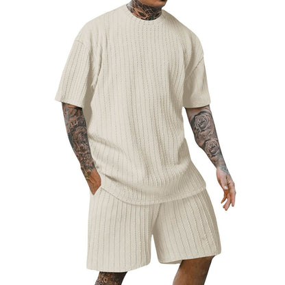 Buycenter Men's Sports Two-Piece Set - Solid Color Round Neck Shorts - Buy Center US