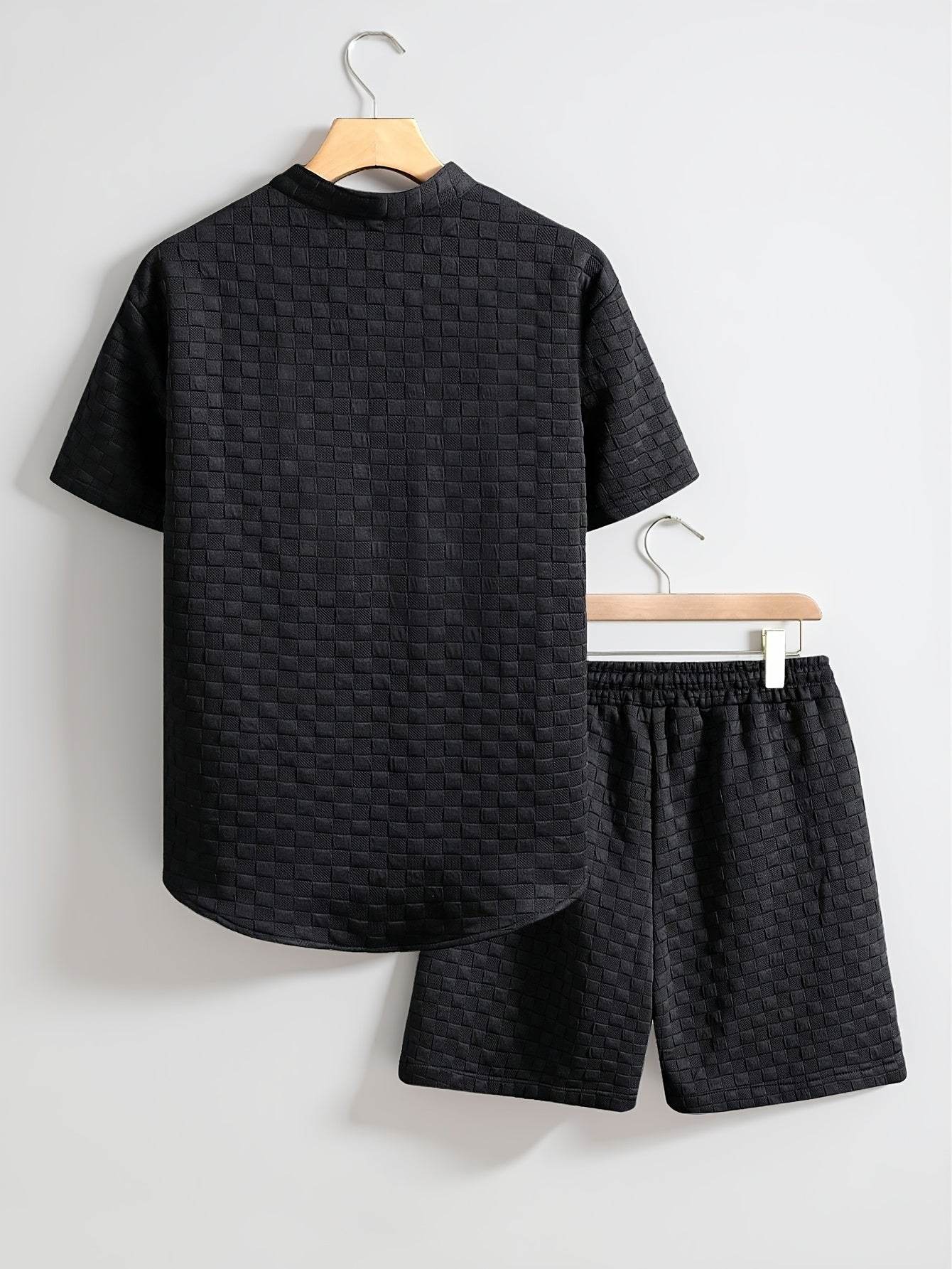 Men's Short Sleeve Casual Knit Set - Solid Color, High Quality Comfort - Buy Center US