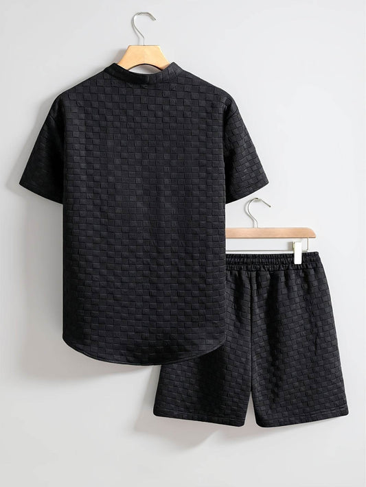 Men's Short Sleeve Casual Knit Set - Solid Color, High Quality Comfort - Buy Center US