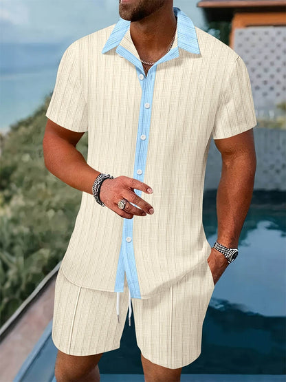 Men’s Summer Jacquard Shirt & Shorts Set - Casual Sports Outfit - Buy Center US