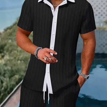 Men’s Summer Jacquard Shirt & Shorts Set - Casual Sports Outfit - Buy Center US