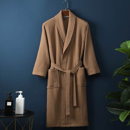 Buycenter Pure Cotton Bathrobe - Long Waffle Nightgown for Couples - Buy Center US