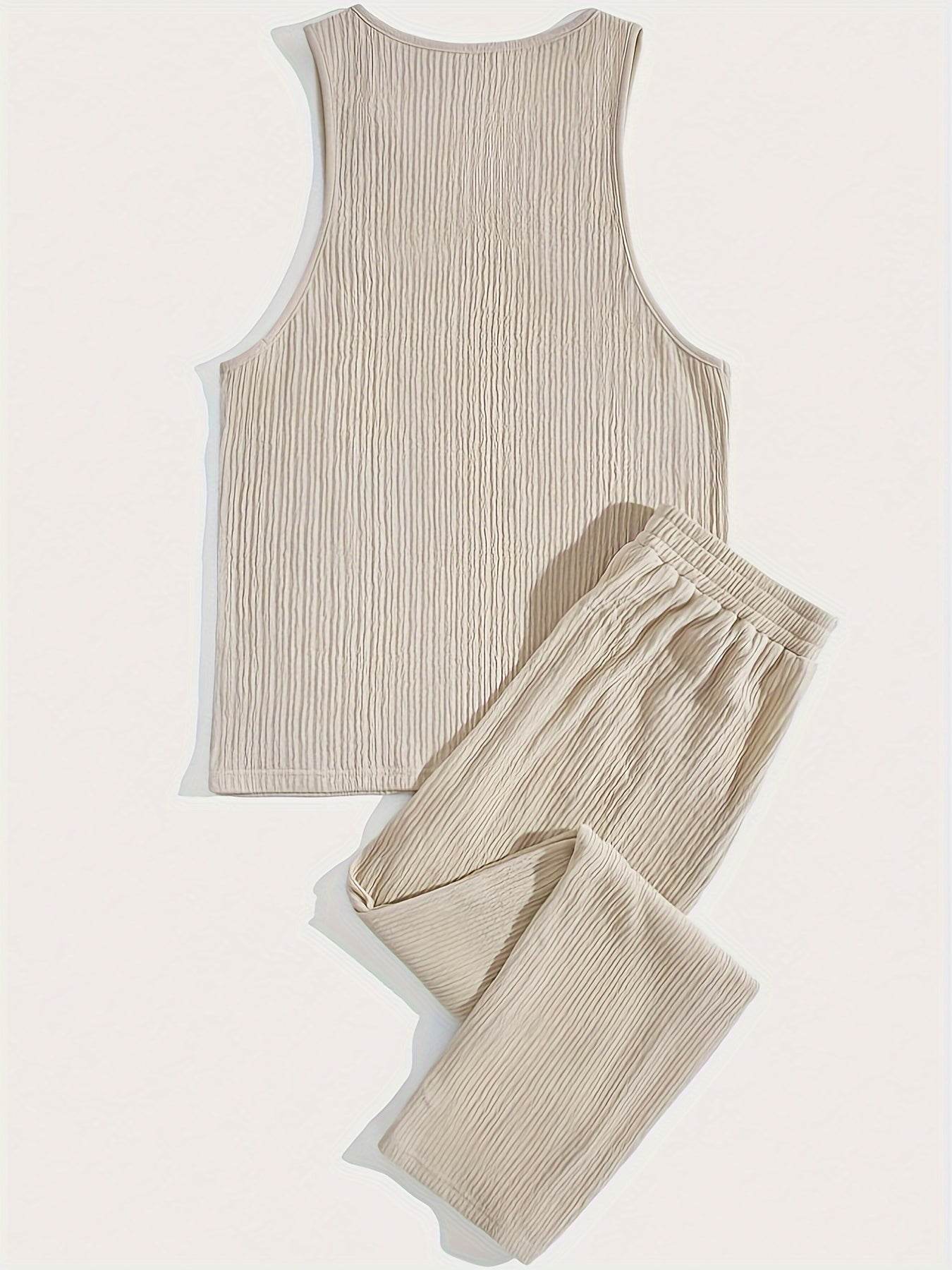 Men's Casual Summer Outfit Set - Comfy Polyester Tank Top & Pants - Buy Center US