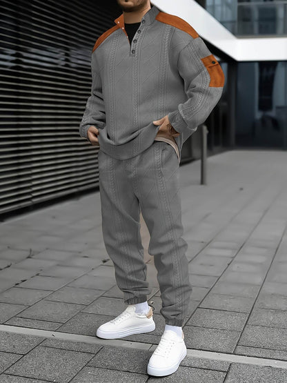 Casual Men's Jacket and Pants Set - Comfortable V-Neck, Perfect for Fall - Buy Center US
