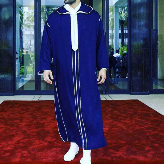 Buycenter Men's Dark Blue Casual Stand Collar Robe - Summer Comfort - Buy Center US