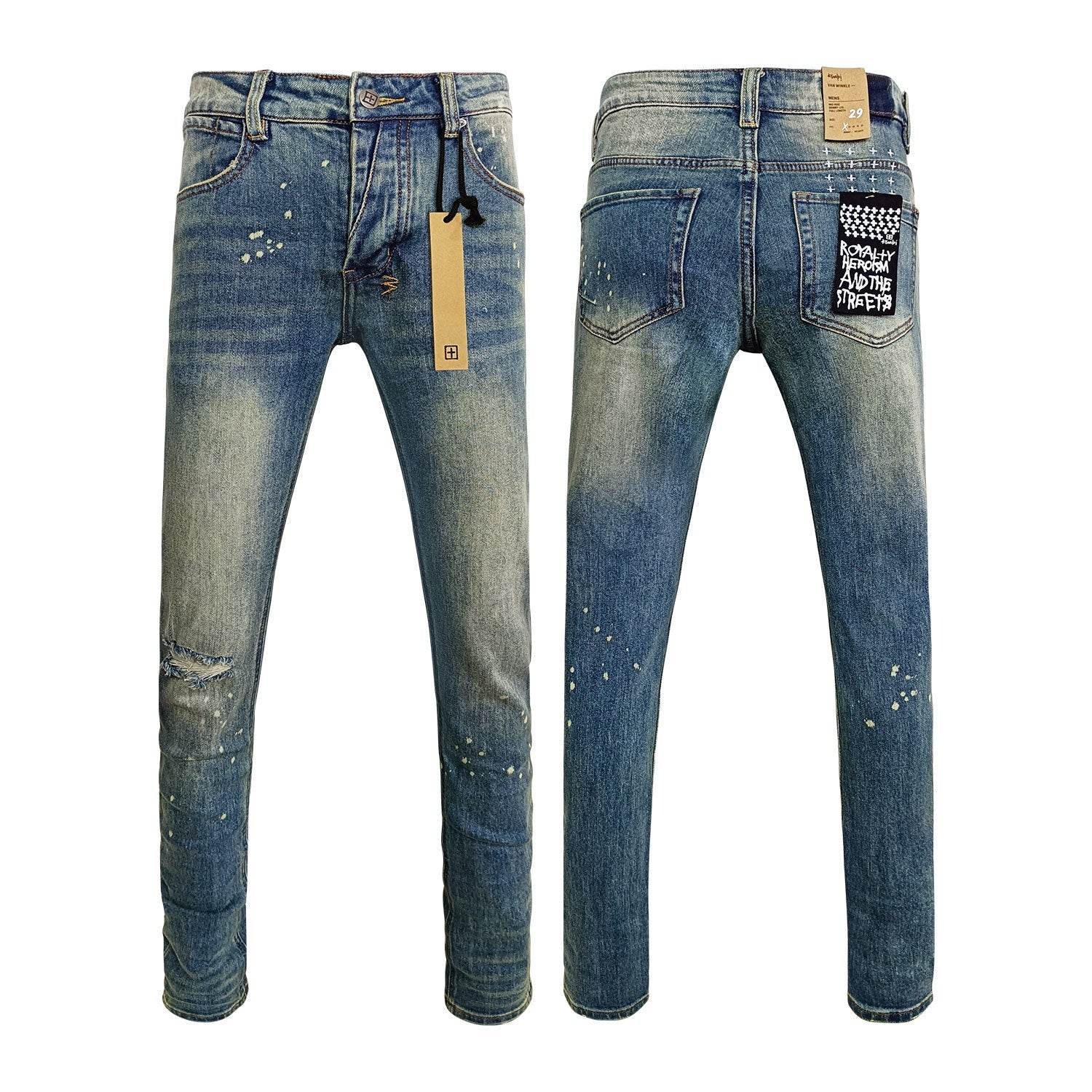 High Street Casual Men's Straight Ripped Jeans - Micro Elasticity Denim - Buy Center US
