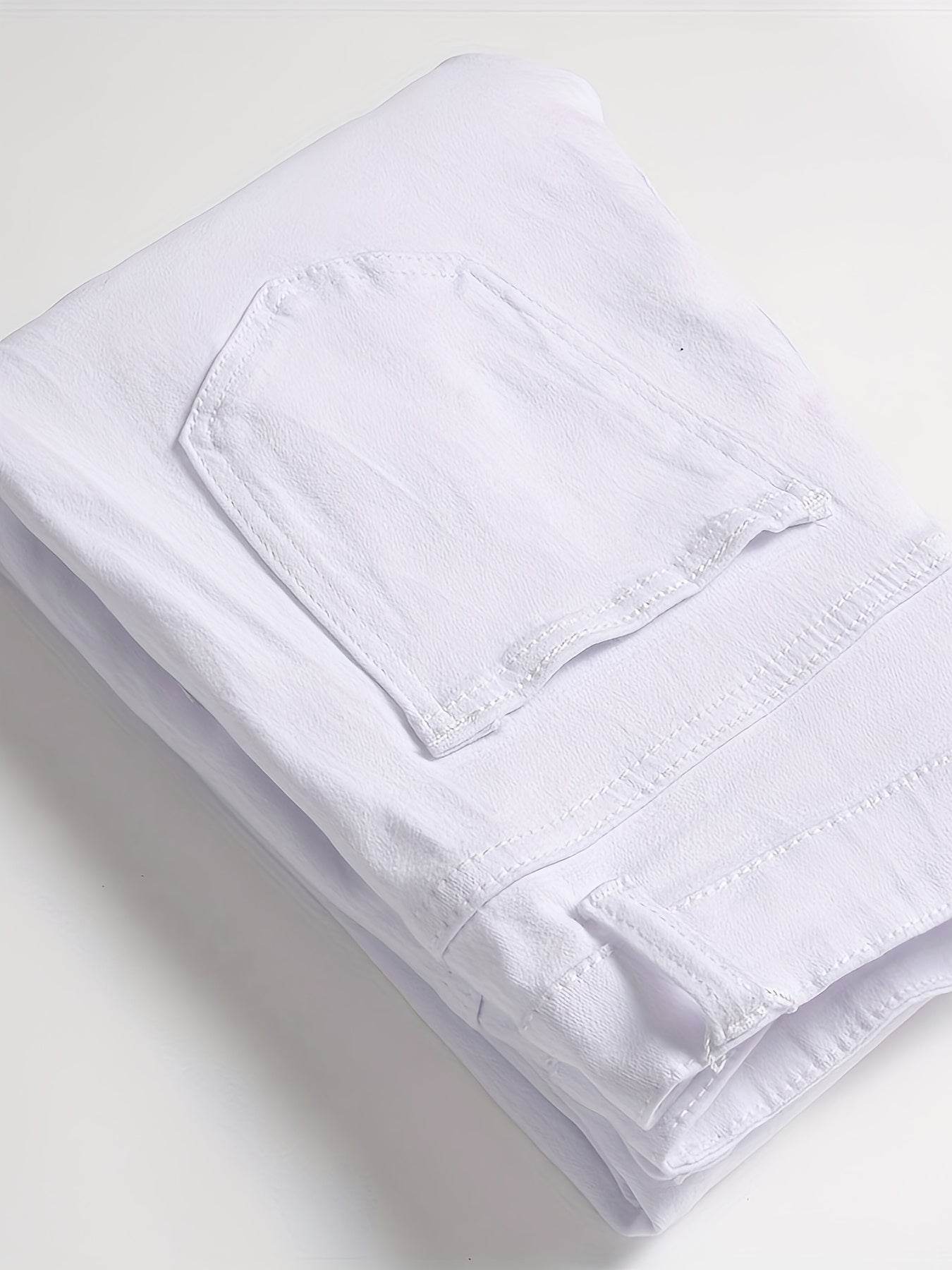Trendy Men's Slim Fit White Jeans - Ripped Distressed Casual Denim - Buy Center US