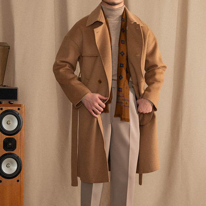 Buycenter Men's Wool Drop Shoulder Coat - Casual Mid-Length Design - Buy Center US