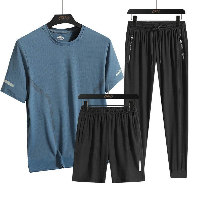 Buycenter Men's Sports Three-Piece Set - Short Sleeve & Breathable Pants - Buy Center US