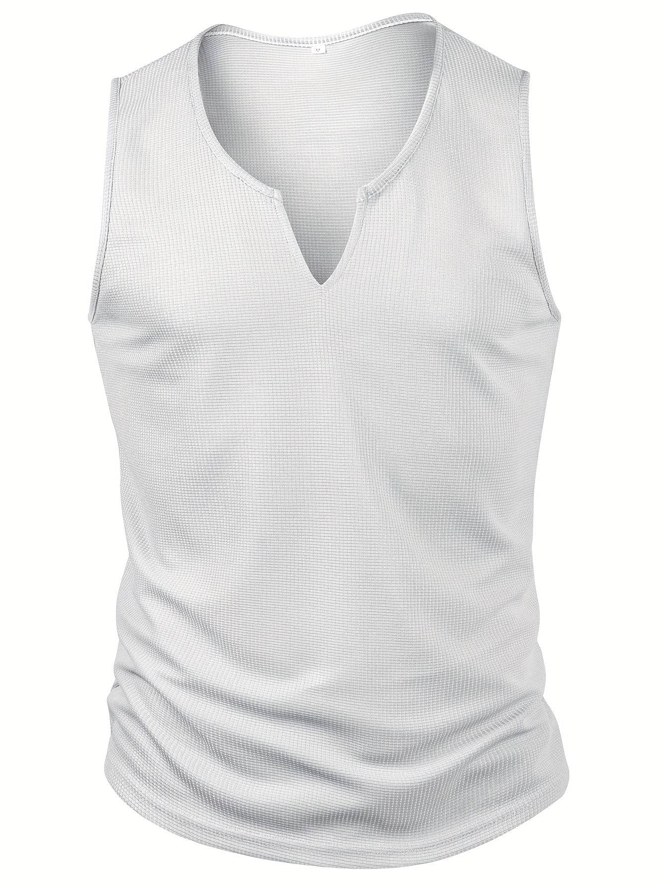 Men's V-Neck Waffle Knit Top - Stylish & Retro Casual Wear in Vibrant Yellow - Buy Center US