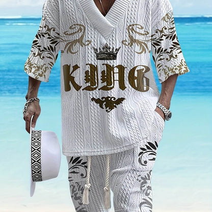 2025 Men’s Casual 3D Print V-Neck Shorts Set - Relaxed Fit Summer Attire - Buy Center US