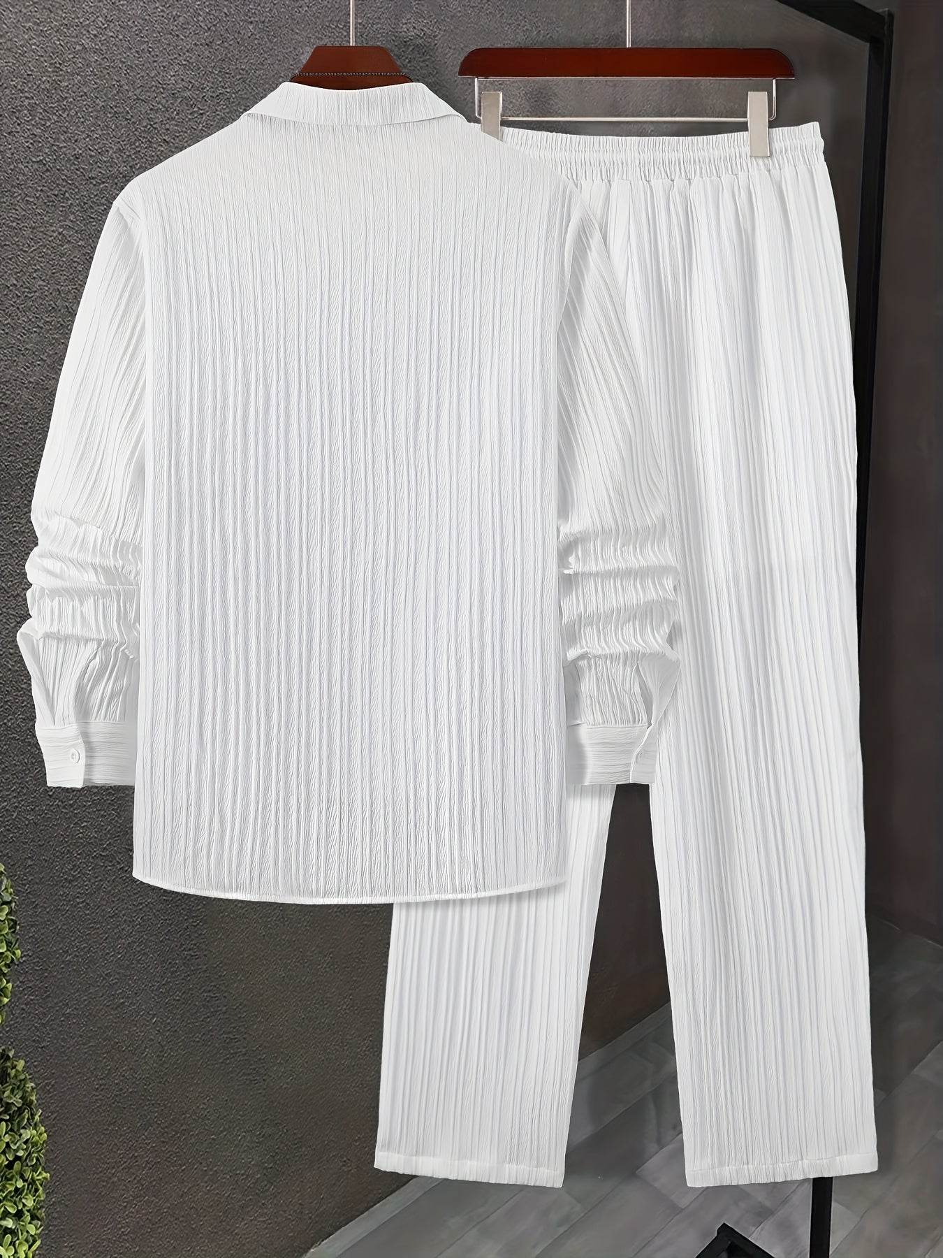 Stylish Men's Casual Suit Set - Striped Long-Sleeve Shirt & Pants - Buy Center US