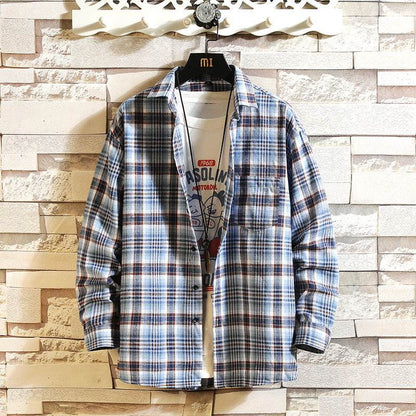 Buycenter Men's Checked Long-Sleeved Shirt - Stylish Japanese Fit & Design - Buy Center US