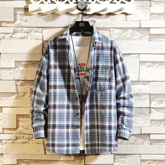 Buycenter Men's Checked Long-Sleeved Shirt - Stylish Japanese Fit & Design - Buy Center US
