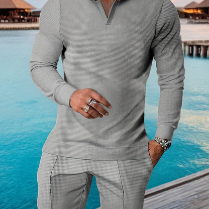 Men's 2pcs Athletic Set - Beige Hoodie with Red Plaid & Sports Pants - Buy Center US