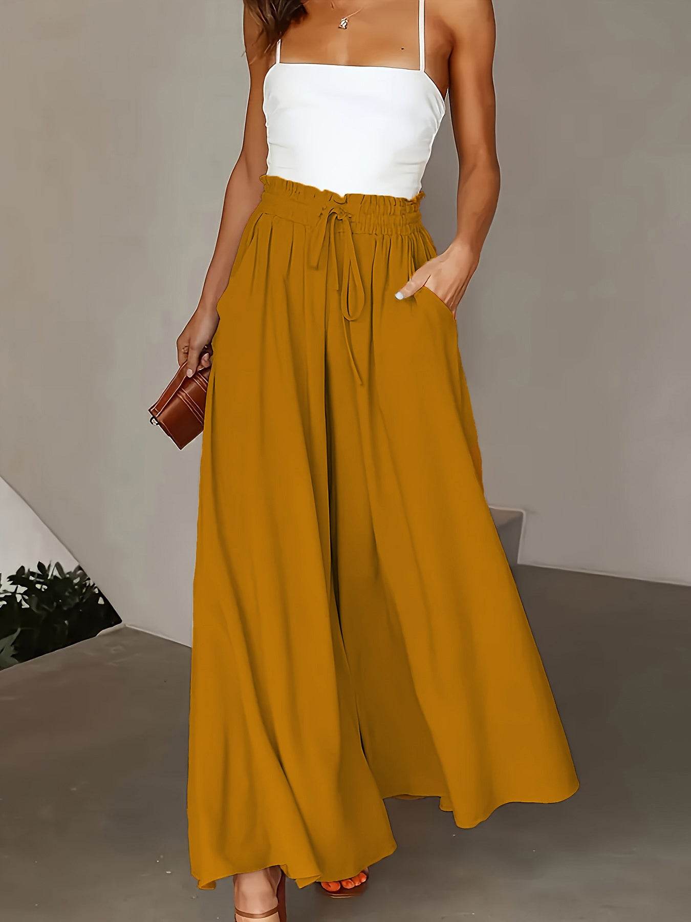 Casual High Waist Wide Leg Palazzo Pants - Effortless Elegance for All-Day Comfort - Buy Center US