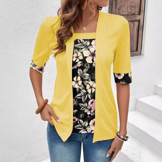 Women's Printed Two-Piece Half Sleeve T-Shirt - Stylish Comfort Top - Buy Center US