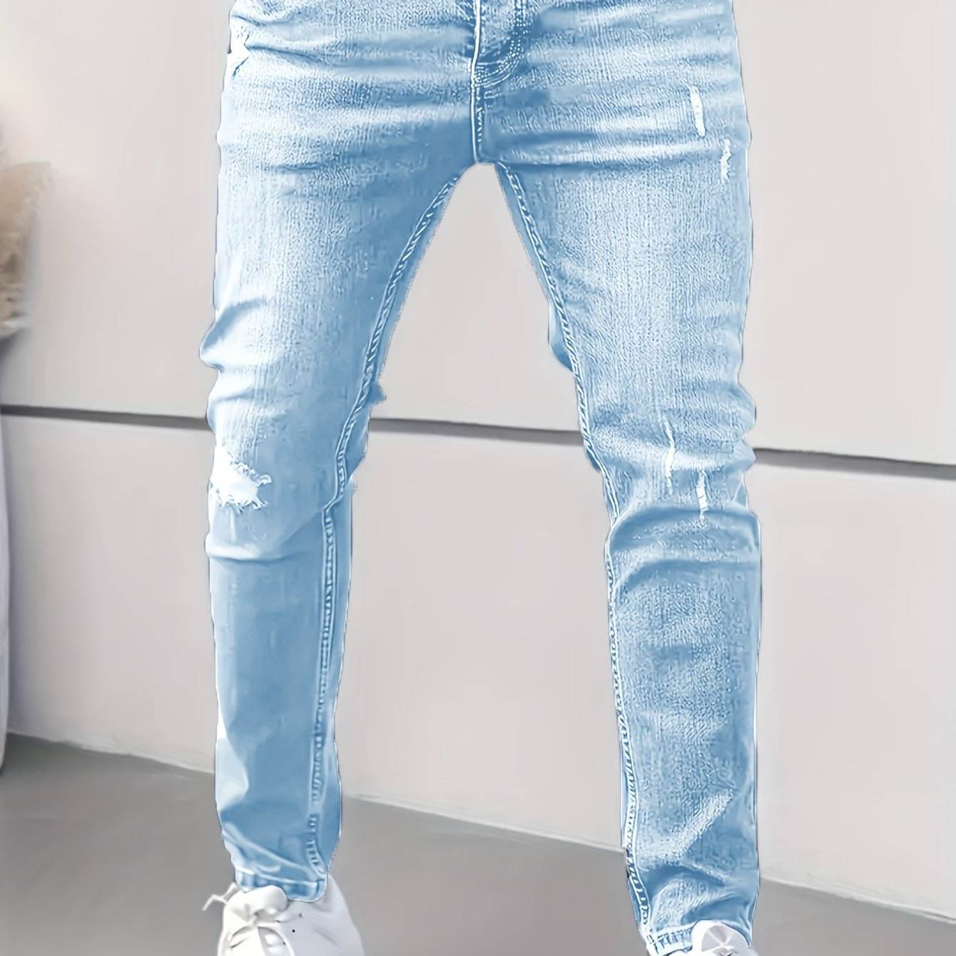 Men's Fashionable Skinny Jeans - Medium Stretch, Raw Wash, All-Season Fit - Buy Center US