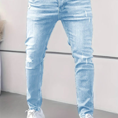 Men's Fashionable Skinny Jeans - Medium Stretch, Raw Wash, All-Season Fit - Buy Center US