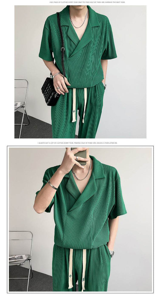 Buycenter Summer Ice Silk Shirt & Pants Set - Men's Leisure Outfit - Buy Center US