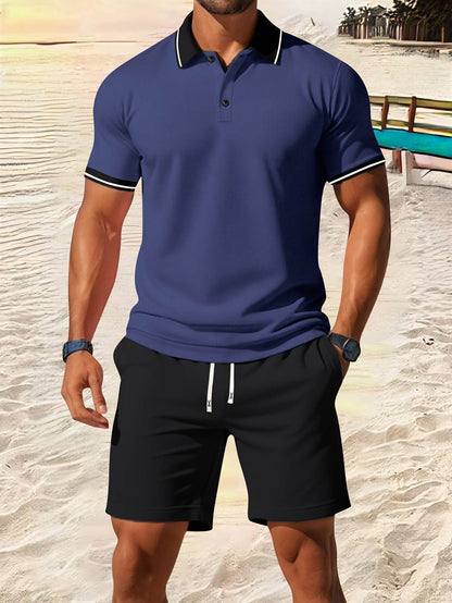 Men's Casual Short Sleeve Shirt & Drawstring Shorts Set - Summer Fashion - Buy Center US
