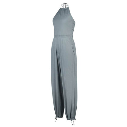 Women's Halter Fitness Jumpsuit - Breathable Viscose, Lightweight Design - Buy Center US