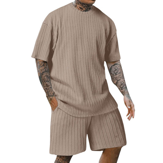 Buycenter Men's Sports Two-Piece Set - Solid Color Round Neck Shorts - Buy Center US