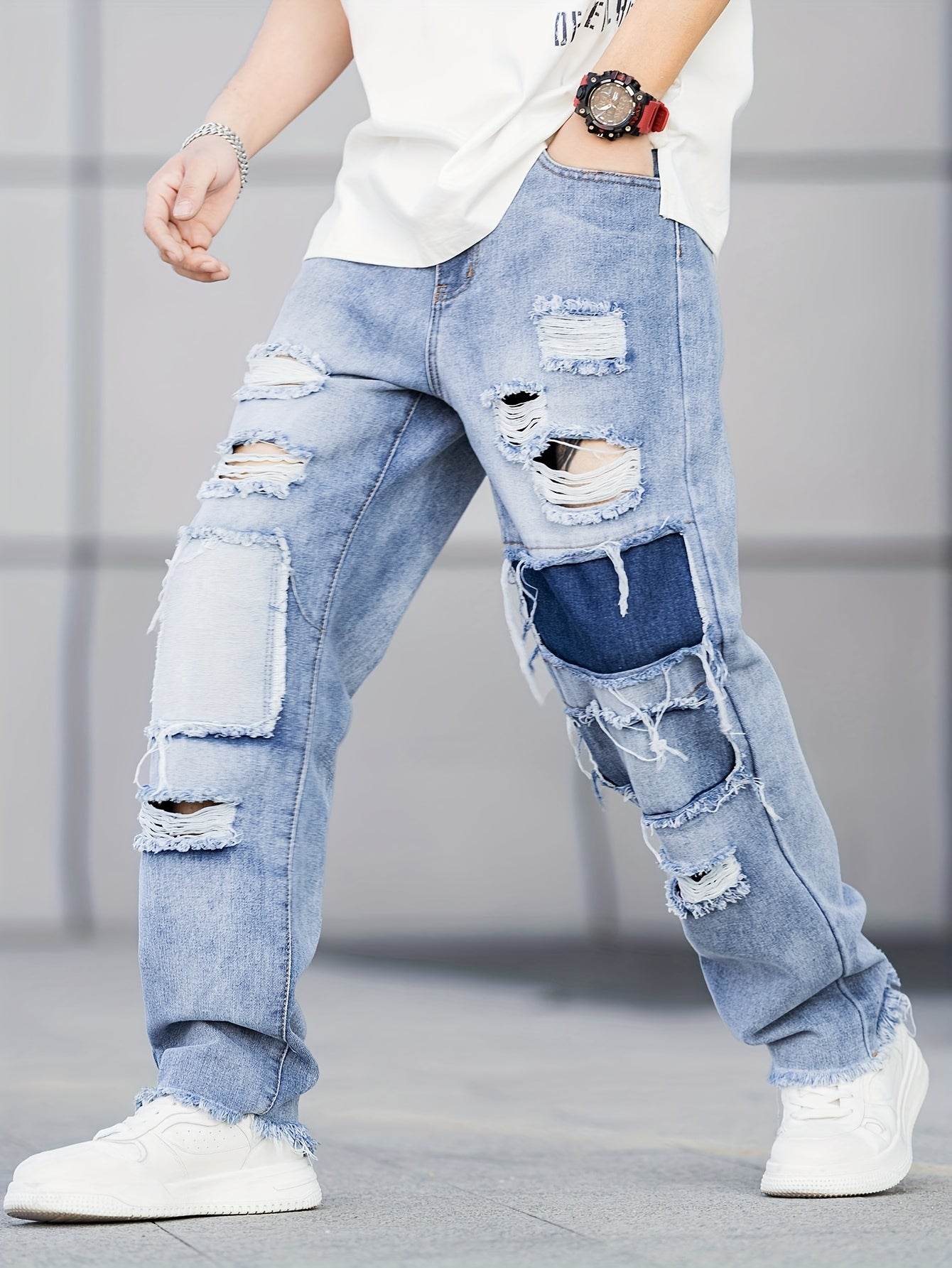 Men's Loose Fit Ripped Distressed Jeans - Stylish Comfy Denim Pants - Buy Center US