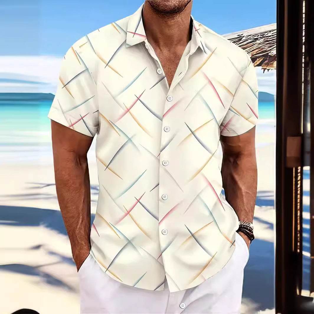 Men's Striped Casual Beach Shirt - Short Sleeve Button Design - Buy Center US