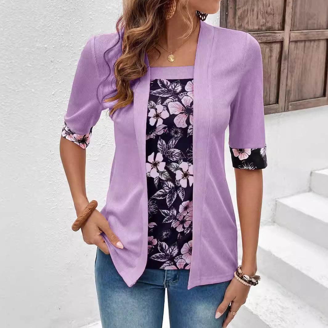 Women's Printed Two-Piece Half Sleeve T-Shirt - Stylish Comfort Top - Buy Center US