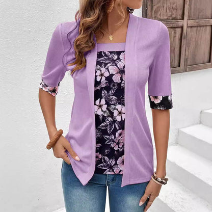 Women's Printed Two-Piece Half Sleeve T-Shirt - Stylish Comfort Top - Buy Center US
