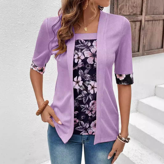Women's Printed Two-Piece Half Sleeve T-Shirt - Stylish Comfort Top - Buy Center US