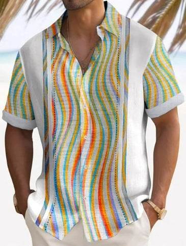 Buycenter Men's Short Sleeve Striped Beach Shirt - Casual & Stylish Fit - Buy Center US