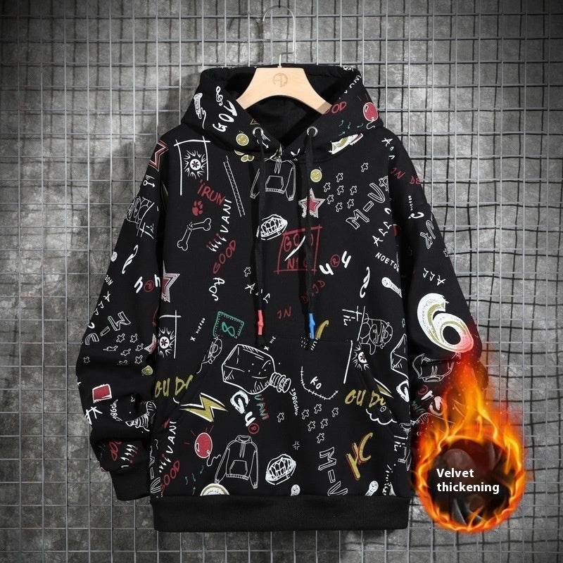 Buycenter Hooded Fleece-Lined Graffiti Sweater for Men - Casual Style - Buy Center US