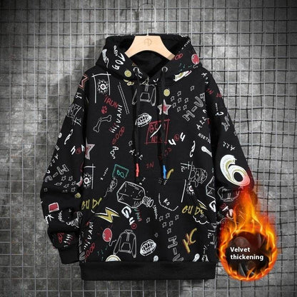 Buycenter Hooded Fleece-Lined Graffiti Sweater for Men - Casual Style - Buy Center US