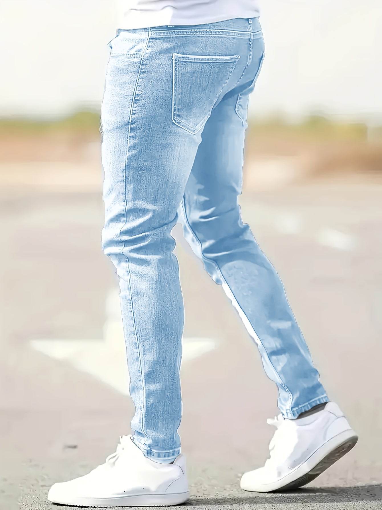 Men's Fashionable Skinny Jeans - Medium Stretch, Raw Wash, All-Season Fit - Buy Center US