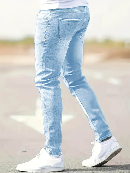 Men's Fashionable Skinny Jeans - Medium Stretch, Raw Wash, All-Season Fit - Buy Center US